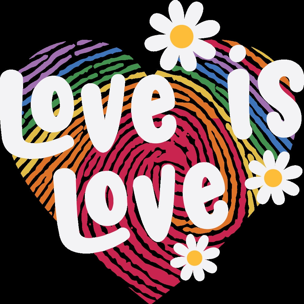 Love is love - colorful heart - fingerprint stamp - daisies - rainbow - autism awareness