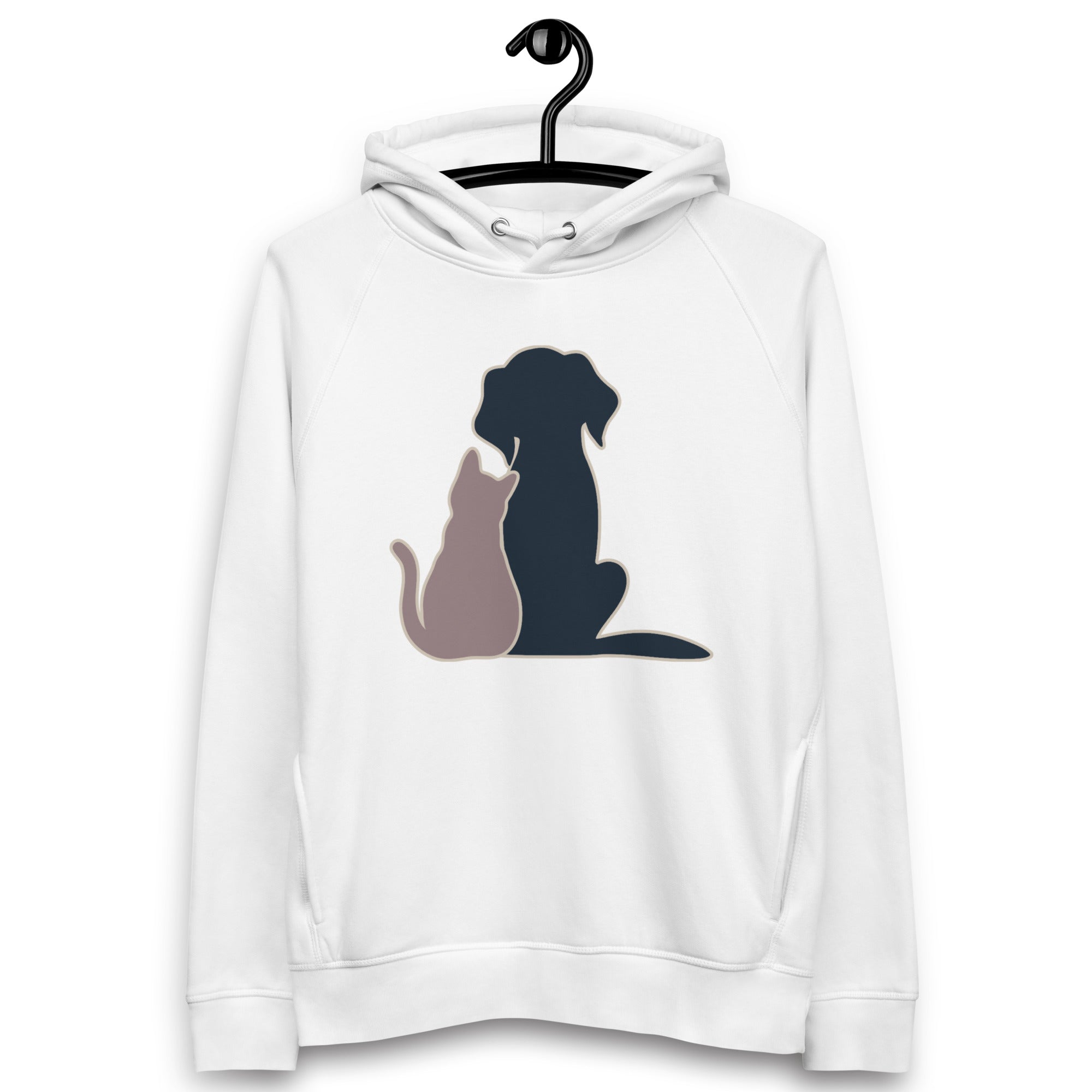 dog and cat buddies in silhouette - white hoodie